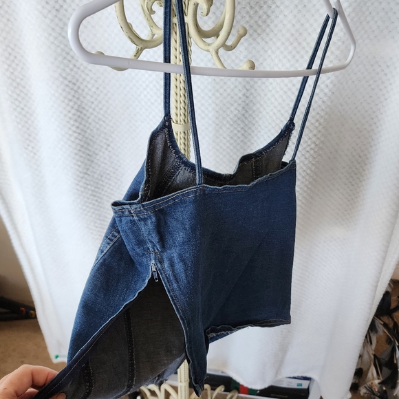 2 90s blue denim summer cropped tops Womans size 8/ 10 - Picture 8 of 8